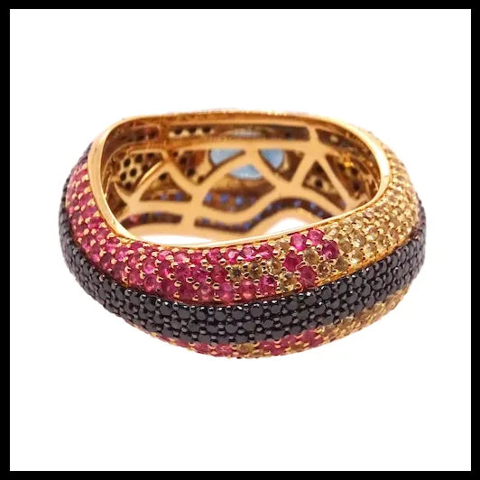 18k Gold Hawaiian Cleaning Wrasse Ring with Diamonds and Sapphires