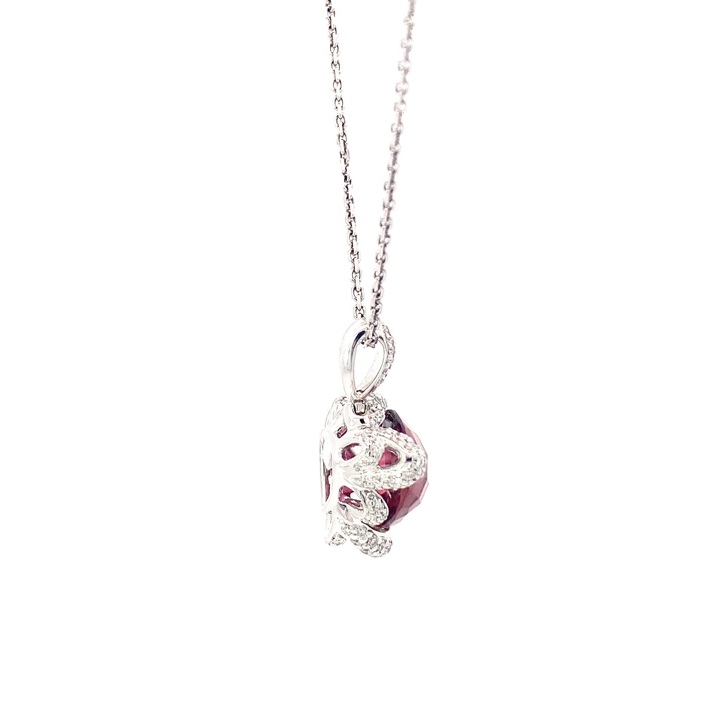 Pendant Diamond and Pink Tourmaline Trillion Briollete