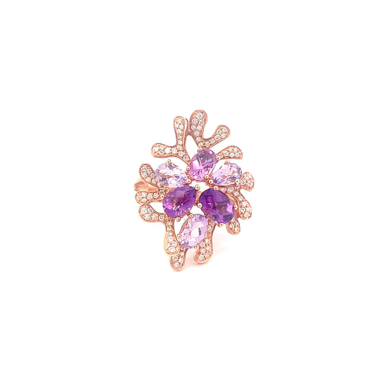 Rings Diamond and Amethyst flower