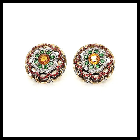 Offwhite and White Diamonds, Orange and Red Sapphires along with Tsavorites in 18K Gold