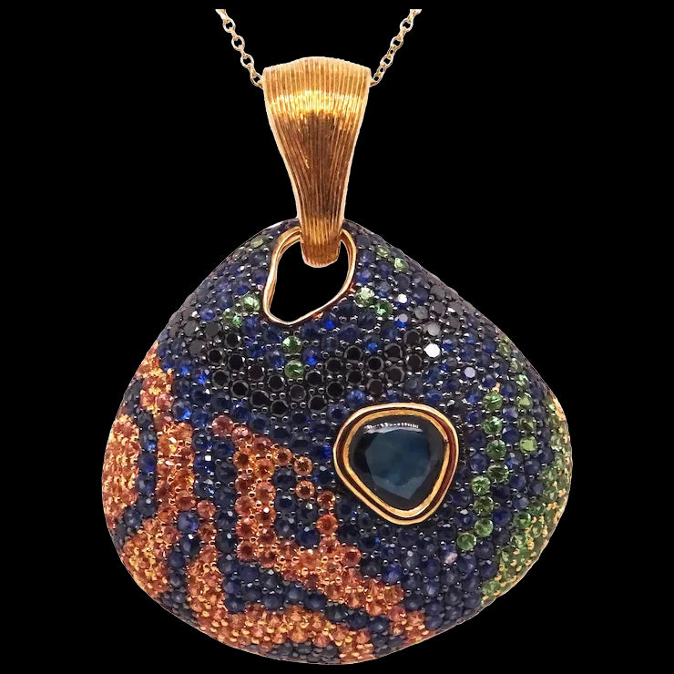 18K Gold Mandarin Dragonet Pendant with Diamonds, Sapphires and Tsavorites