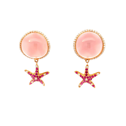 Earring Diamond and Cabochon Pink Sapphire