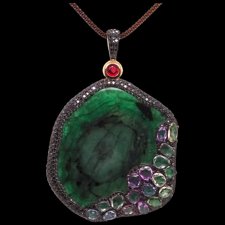 18K Gold Original Sin Pendant with Emeralds, Diamonds and Sapphires