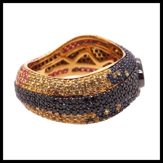 18k Gold Hawaiian Cleaning Wrasse Ring with Diamonds and Sapphires