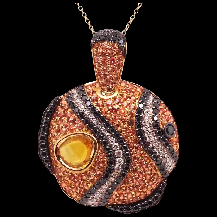 18K GoldClown Fish Pendant with Diamonds and Sapphires