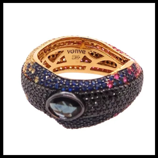 18k Gold Hawaiian Cleaning Wrasse Ring with Diamonds and Sapphires