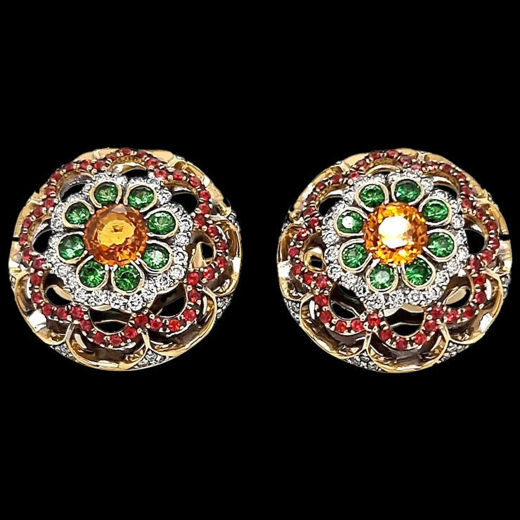 Offwhite and White Diamonds, Orange and Red Sapphires along with Tsavorites in 18K Gold